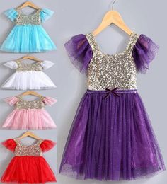 2016 Summer New Arrival Children Dresses Girl Sparkly Sequin Dress With 5 Colors Cute Baby Girl Lace Tutu Princess Dress Kids Summ7017286