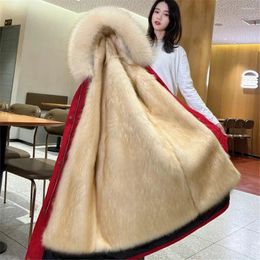 Women's Trench Coats Long Wool Fur Collar Warm Snow Wear Parkas Padded Clothes Zipper Women Fashion Liner Hooded Winter Casual Jackets