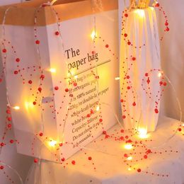 1pc Red Beads String Lights, Pearl Shaped LED Light, For Bedroom, Wedding, Christmas, Easter,Indoor Decor-Powered By Battery Box (No Battery)