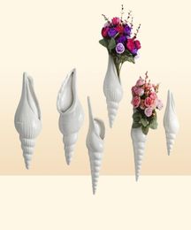 Vases 3 TYPES Modern White Ceramic Sea Shell Conch Flower Vase Wall Hanging Home Decor Living Room Background Decorated4587439