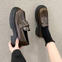 Dress Shoes 2024 Fashion Women Flat Loafers Chunky Thick Platform Black Round Toe Spring Autumn Ladies Feetwear Single