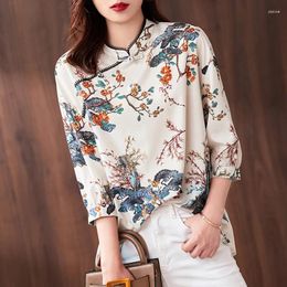 Women's Blouses Chiffon Chinese Style Shirts Printed Loose Vintage Spring/Summer Clothing Fashion Full Women Tops YCMYUNYAN