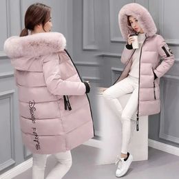 Winter Jacket Women Parka Big Fur Collar Hooded Thick Warm Long Female Coat Casual Outwear Down Cotton Parkas 240106