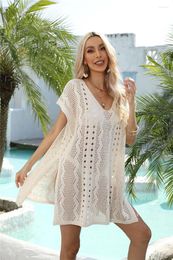 Women's Swimwear Summer Women Sheer Crochet Bikini Cover Up Sexy Hollow Swimsuit Cover-Ups Bathing Suit Beachwear Tunic Short Beach Dress