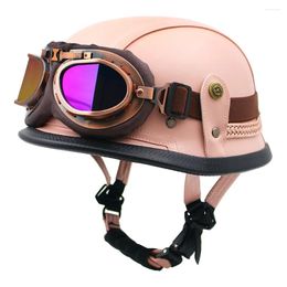 Motorcycle Helmets Vintage Summer Half Face Men Women PU Leather Retro Motorbike Safety Cap Adults Moto Scooter Helmet Jet