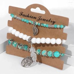 Charm Bracelets 3pcs Stone Bracelet Set Tree Of Life With Card Agates Tiger Eye Stretch Bangle Bohemia Jewelry Gift For Women Men