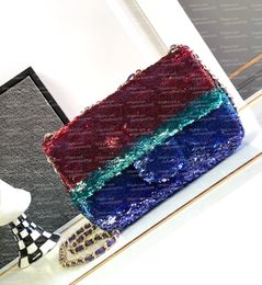 24C New Designer Bag Beaded Flip Bag 10A Top Quality Lady Chain Crossbody Bag Sequin Genuine Leather Evening Bag Fashion Disco Shoulder Bag 21cm Purse With Box