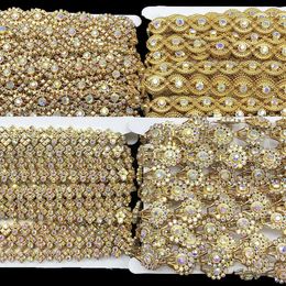 9meters Gold Tone Acrylic Diamond Chain lace DIY Shoes Hats Accessories Lace Clothing Trimming 240106