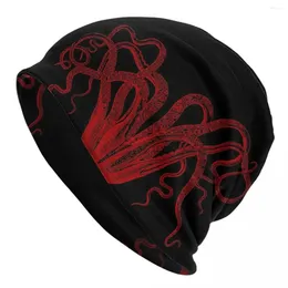 Berets Red Vintage Octopus Tentacles Illustration Men Women Beanies Caps Knitted Bonnet Hat Warm Fashion Autumn Winter Skullies Hats