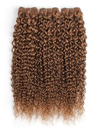 30 Light Golden Brown Brazilian Virgin Curly Human Hair Weave Bundles Jerry Curl 34 Bundles 1624 Inch Remy Human Hair Extension8729897