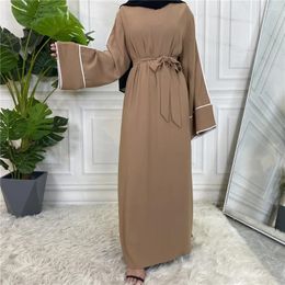 Ethnic Clothing Ramadan Eid Plain Abaya Dress Turkey Muslim Hijab Robe Islamic Clothes Belt Abayas For Women Kaftan Vestidos Arabes Dubai