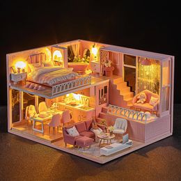 Dom Baby House Mini -Miniature Doll House DIY Small House Pokój produkcyjny Princess Toys Domowe Dekoracja sypialni z meblami W 240106