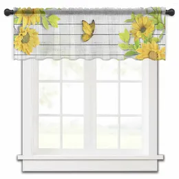 Curtain Woodboard Butterfly Plant Sunflower Flower Small Window Tulle Sheer Short Living Room Home Decor Voile Drapes