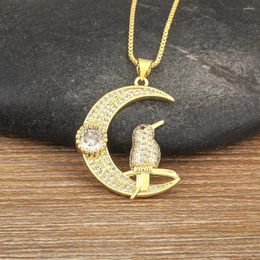 Pendant Necklaces Nidin Arrival Simple Design Micro Pave Zircon Moon Shape Lucky Bird Animal Chain Necklace Accessories Party Gift