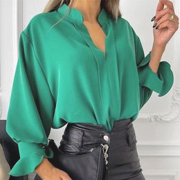 Women's Blouses Women Casual Elegant Chiffon Blouse Spring Stand Up Collar Long Sleeve Womens Fashion Soild Colour Loose Top