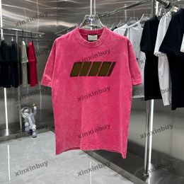 xinxinbuy 2024 Men designer Tee t shirt destroyed Flocking letter Paris women black red yellow blue S-3XL