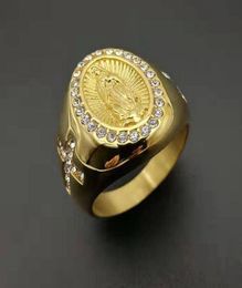 New Religious Gold Colour Mary Ring Men 316L Stainless Steel Crystal Sacred Lady of Guadalupei Ring Catholicism Jewelry5276908