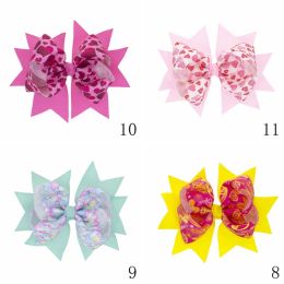 Hair Bows Alligator Clips Hairpins Accessories For Baby Girls Children Love Heart Ribbon 5 Inch Bowknot Headwear BJ