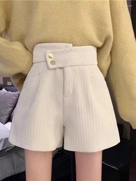 Women's Shorts Women Black Wide Leg Corduroy High Waist Autumn College Vintage Girlish Harajuku Street Y2k White Short Pants