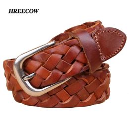 fashion luxury designer Weaving belt women high quality full grain real genuine leather girdle breathable for jeans 240106