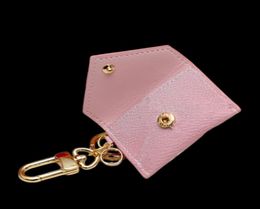 Designer Unisex Letter Wallet Keychains Fashion Purse Pendant Car Key Chain Charm Pink Flower Small Card Bag Keychain Accessories1096471