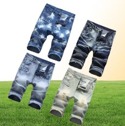 Men Short Denim Pants Knees Length Jean Mid Waist Causual Fashional Distressed Shorts Ripped Straight Wave6820058