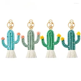 Keychains Handmade Weaving Green Plant Cactus Keychain Bohemia Backpack Pendant Key Ring Tassel Cotton Rope Car Hanging Holder Jewelry