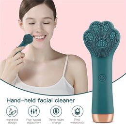 Electric Silicone Cleansing Brush Cat Paw Vibration Massager Blackhead Makeup Remover Pore Clean Face Wash Skin Care Tool 240106