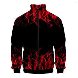 Men's Hoodies Blue Green Red Purple Flame 3D Printed Jackets Harajuku Cardigan Stand Collar Zipper Baseball Jacket Outerwear Coats