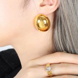 Stud Earrings Fashion Minimalist Luxury Gold Plated Oval Smooth Titanium Steel Jewelry Hallowmas Christmas Accessories Gift For Women