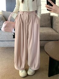 Women's Pants PLAMTEE Pink Solid Spring Trousers Women Loose Daily High Waist 2024 Corduroy Gentle Fashion Chic Wide Leg Casual