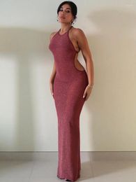 Casual Dresses Bandage Halter Sexy Glitter Party Club Bodycon Y2K Maxi Dress Women Autumn Winter Sleeveless Backless Long Vestido 2024