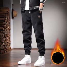 Men's Pants Winter Warm Fleece Men Fashion Casual Black Plaid Corduroy Baggy Elastic Waist Drawstring Trousers