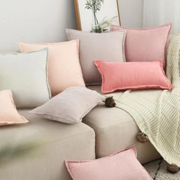 Pillow Solid Case Pink Cover Ivory Suede Soft Home Decorative Fringed 45x45cm/60x60cm/30x50cm