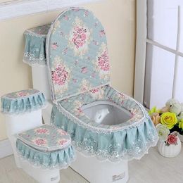 Pillow 3PCS/SET Lace Fabric Bathroom Toilet Seat Cover With Zipper Thick Ferrule Washable Comfortable Closes Tool Protecto