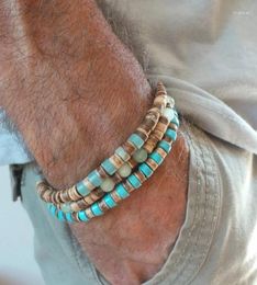 Charm Bracelets Coconut Wood Beaded Bracelet Eiastic Turquoise Stone Bead For Men And Women Handmade Stacking Wooden Stretch