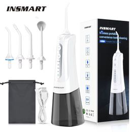 INSMART Oral Water Flosser Irrigator for Teeth USB Rechargeable Waterproof 300ML Portable Cleaning Whitening Dental Jet 240106