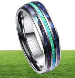 8mm Tungsten Carbide Rings Abalone Shell Wedding Bands Dome Triple Grooved opal for Men Comfort Fit Size 5 to Size 159657054