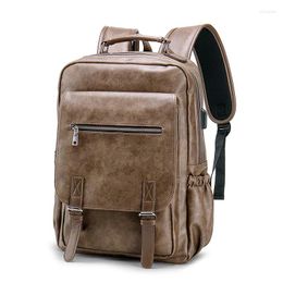 Backpack Quality Leather Male Men PU 14inch Laptop Travel Book Mens Fashion Large Capacity Backpacks
