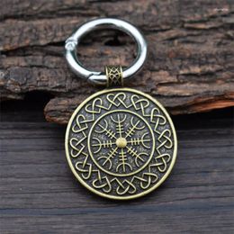 Keychains 12pcs Viking Heart To Compass Keychain Round Vegvisir Scandinavian Pendant Amulet Couple Gift