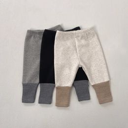 4177B Baby Pants Thickened Warm Cashmere Leggings Winter Korea Baby Boy's Pants with Cashmere Stitching Leggings 240106