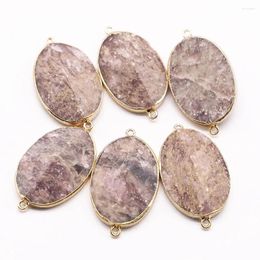 Pendant Necklaces 2pcs/lot Natural Stone Oval Lilac Purple Section Mineral Healing Gold Plated Edge Necklace Charm Diy Jewelry Wholesale