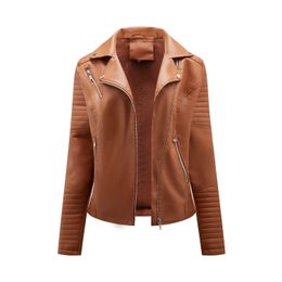 Leather Jacket Women Autumn Winter Pu Faux Jackets Long Sleeve Zipper Slim Motor Biker Coat Female Outwear 240106