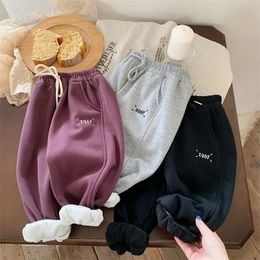 Autumn Winter Korean Children Boy Sweatpant Cotton Fleece Embroidery Infant Boys Trouser Solid Letter Baby Jogger Pants 240106