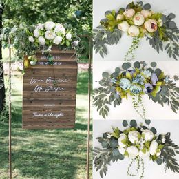 Yan Rustic Wedding Arch Flowers Artificial Rose Peony Floral Swag for Lintel Chair Garland Greenery Reception Backdrop Decor 240106