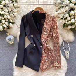 Women's Suits Stylish And Versatile Suit Jacket For Ladies Design Contrasting Sequins Fashionable Patchwork Blazer Women Spring Coat Z4285