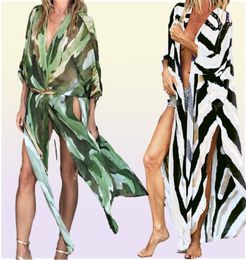 Womens Long Swimsuit Cover Coverup Up Open Front High Split Flowy Chiffon Kimono Beach Cardigan2016491