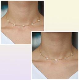 Trendy sweet stars chocker necklaces thin chain link dainty stars boho women collar Jewellery 925 silver lady collier femme 9504015