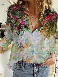 Women's Blouses Women Tops Casual Fashion 3D Digital Printing Turn Down Collar Button Up Shirt Spring Summer 2024 Elegant Long-sleeved