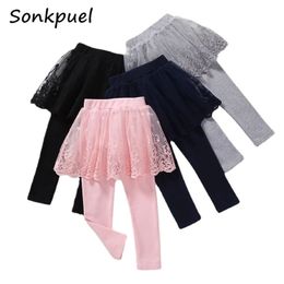 Baby Girls Leggings Kids Lace Princess Skirt Pants Spring Autumn Children Cotton Trousers 1-8 Years Girl Solid Color Leggings 240106